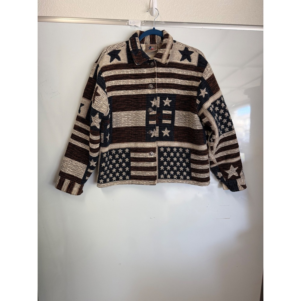 Don't Mess With Texas Men Tapestry American Flag Star Woven Jacket Medium